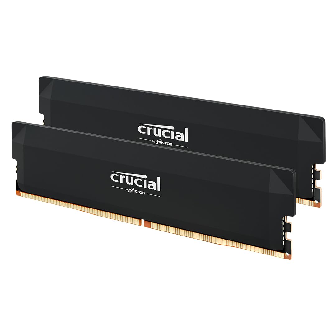 Crucial Pro DDR5 RAM 32GB Kit (2x16GB), 6400MHz CL32, Overclocking Desktop Gaming Memory, Intel XMP 3.0 & AMD Expo Compatible, Black - CP2K16G64C32U5B