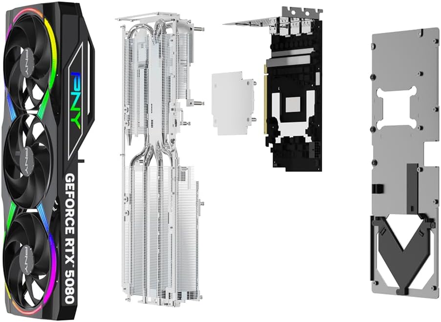 PNY NVIDIA GeForce RTX™ 5080 Epic-X™ ARGB OC Triple Fan, Graphics Card (16GB GDDR7, 256-bit, Boost Speed: 2775 MHz, PCIe® 5.0, HDMI®/DP 2.1, 2.99-Slot, NVIDIA Blackwell Architecture, DLSS 4)
