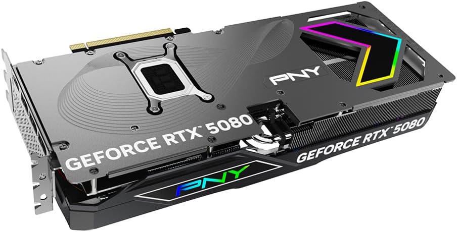 PNY NVIDIA GeForce RTX™ 5080 Epic-X™ ARGB OC Triple Fan, Graphics Card (16GB GDDR7, 256-bit, Boost Speed: 2775 MHz, PCIe® 5.0, HDMI®/DP 2.1, 2.99-Slot, NVIDIA Blackwell Architecture, DLSS 4)
