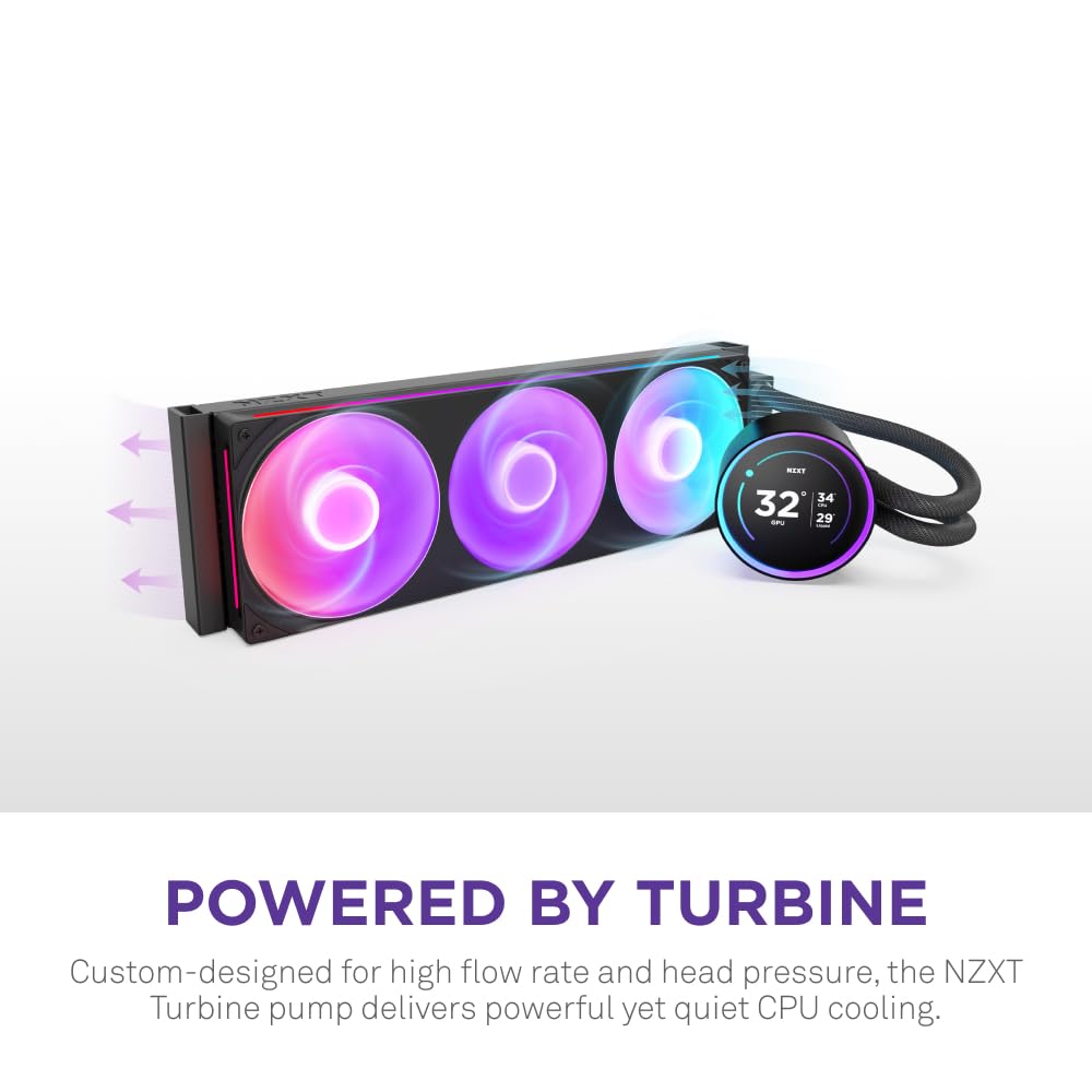 NZXT Kraken Elite 360 RGB 2024 - AIO CPU Liquid Cooler - 360mm Radiator - F360 RGB Core Fan - Customizable 2.72" IPS LCD - NZXT Turbine Pump - AMD® AM5, AM4 - Intel® LGA 1851/1700, 1200/115X - Black