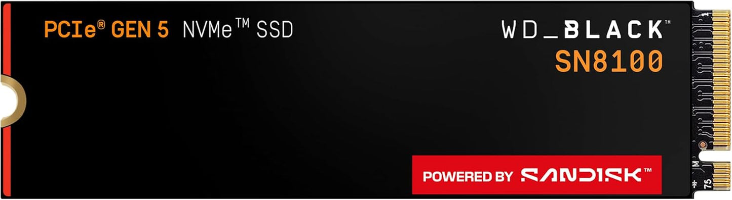 WD_Black SN8100 2TB NVMe SSD - PCIe 5.0x4, M.2 2280, Up to 14,900MB/s Read Speed, up to 11,000MB/s Write Speed, Best for AI Applications, Gaming, and Video Editing - WDS200T1X0M