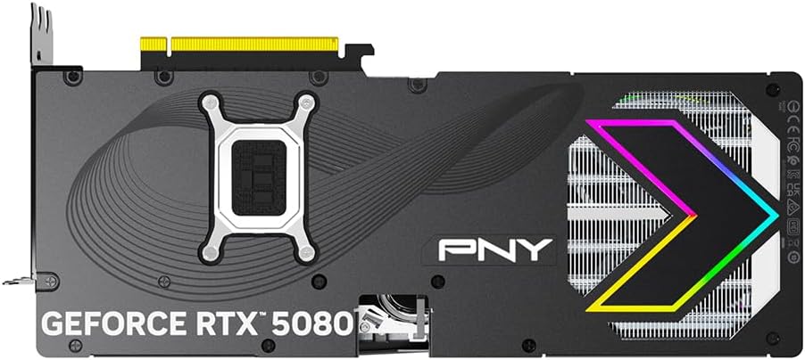 PNY NVIDIA GeForce RTX™ 5080 Epic-X™ ARGB OC Triple Fan, Graphics Card (16GB GDDR7, 256-bit, Boost Speed: 2775 MHz, PCIe® 5.0, HDMI®/DP 2.1, 2.99-Slot, NVIDIA Blackwell Architecture, DLSS 4)