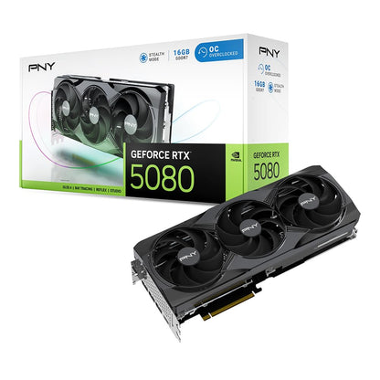 PNY NVIDIA GeForce RTX™ 5080 Epic-X™ ARGB OC Triple Fan, Graphics Card (16GB GDDR7, 256-bit, Boost Speed: 2775 MHz, PCIe® 5.0, HDMI®/DP 2.1, 2.99-Slot, NVIDIA Blackwell Architecture, DLSS 4)