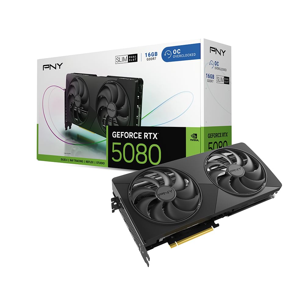 PNY NVIDIA GeForce RTX™ 5080 Epic-X™ ARGB OC Triple Fan, Graphics Card (16GB GDDR7, 256-bit, Boost Speed: 2775 MHz, PCIe® 5.0, HDMI®/DP 2.1, 2.99-Slot, NVIDIA Blackwell Architecture, DLSS 4)