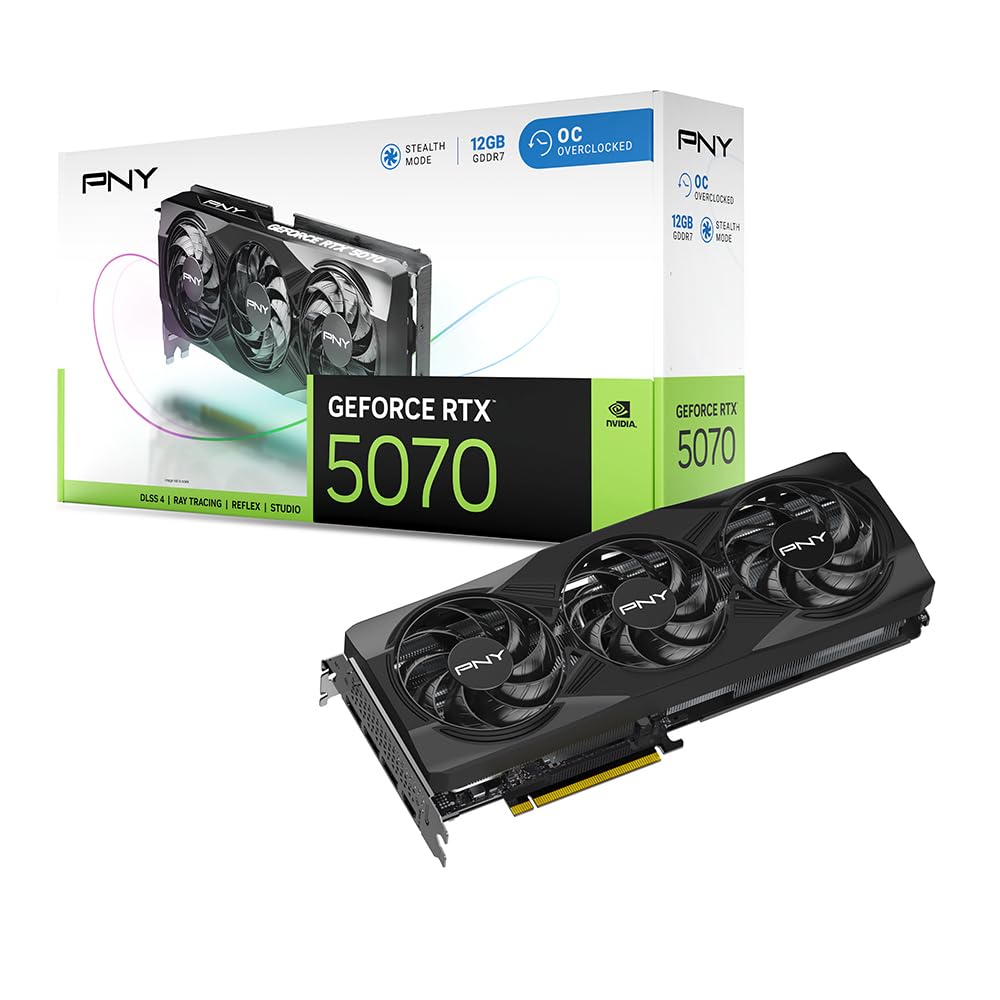 PNY NVIDIA GeForce RTX™ 5070 Epic-X™ ARGB OC Triple Fan, Graphics Card (12GB GDDR7, 192-bit, Boost Speed: 2685 MHz, SFF-Ready, PCIe® 5.0, HDMI®/DP 2.1, 2.4-Slot, Blackwell Architecture, DLSS 4)