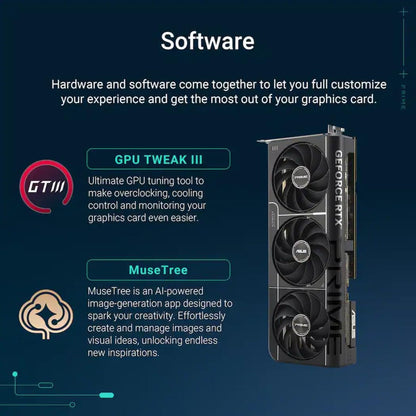 ASUS Prime GeForce RTX 5080 OC Edition Triple Fan Graphics Card, 16GB GDDR7, 1827 AI Tops, 5th Gen Tensor Cores, DLSS 4, PCIe 5.0, DP 2.1b x3, HDMI 2.1b, with GPU Holder