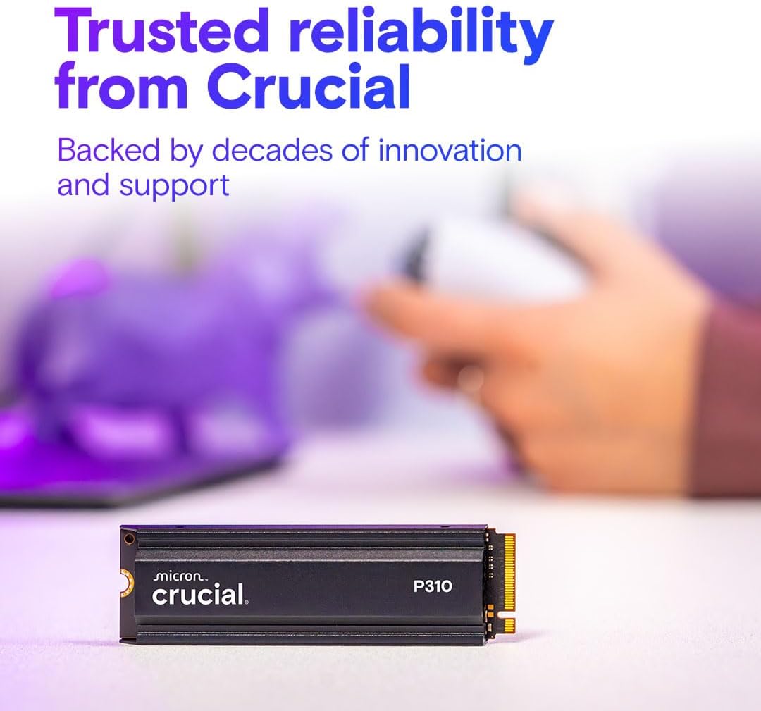 Crucial P310 2280 1TB PCIe Gen4 NVMe Gaming PS5 SSD with Heatsink, Up to 7,100MB/s, PlayStation5, Laptop & Desktop (PC) Compatible, Solid State Drive - CT1000P310SSD5-01