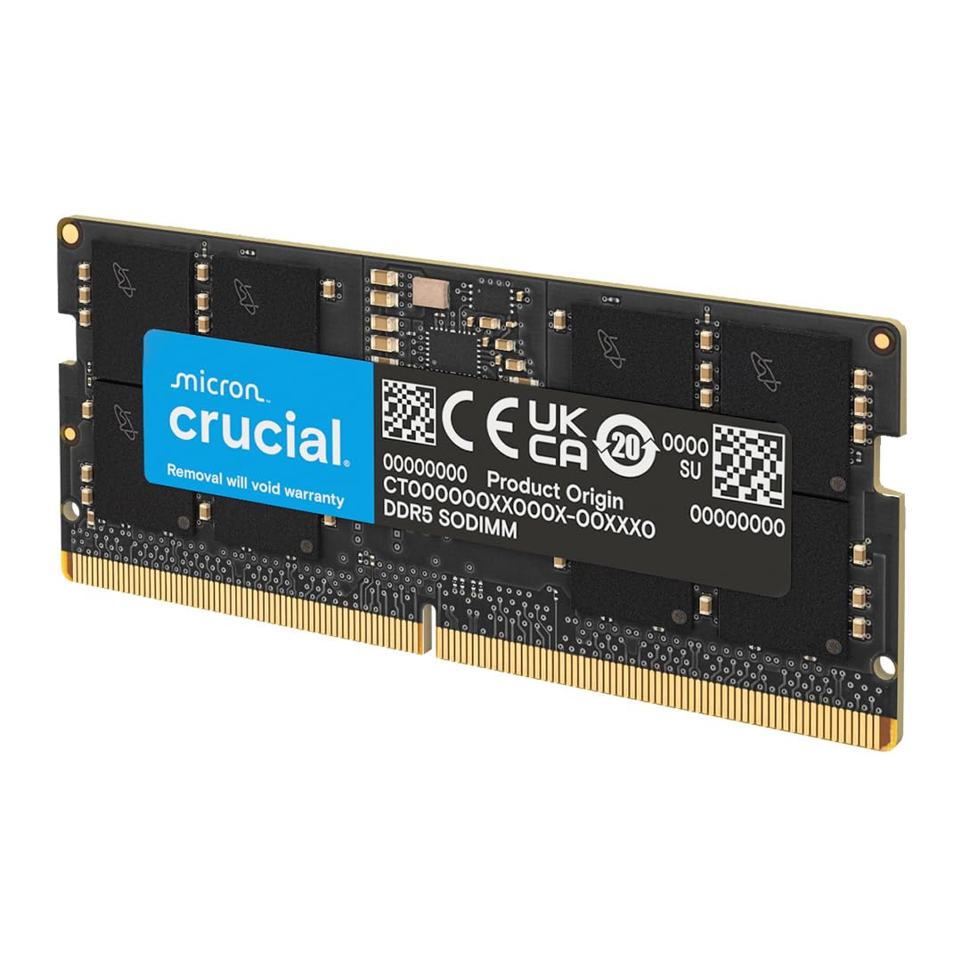 Crucial 32GB DDR5 RAM Kit (2x16GB), 5600MHz (or 5200MHz or 4800MHz) Laptop Memory 262-Pin SODIMM, Compatible with Intel Core and AMD Ryzen 7000, Black - CT2K16G56C46S5