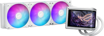 ASUS ROG RYUO IV 360 ARGB White with Curved 6.67-inch AMOLED Display That Supports 3D-Effect Video or Customizable System Stats, Plus Asetek Emma Gen8 V2 Pump and pre-Mounted Daisy-Chained ARGB Fans