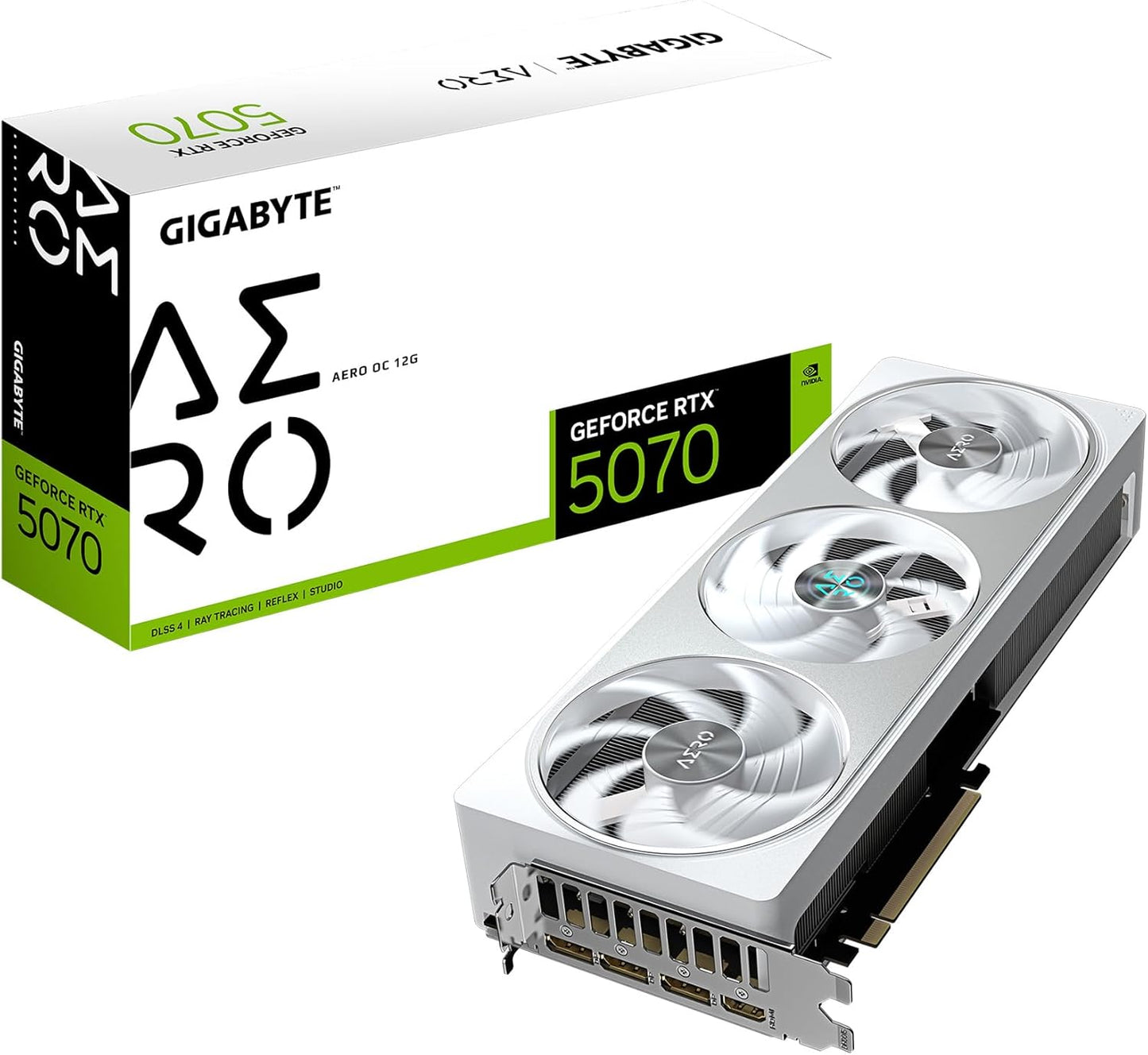 GIGABYTE GeForce RTX 5070 AERO OC 12G Graphics Card, 12GB 192-bit GDDR7, PCIe 5.0, WINDFORCE Cooling System, GV-N5070AERO OC-12GD Video Card, Compatible with Desktop