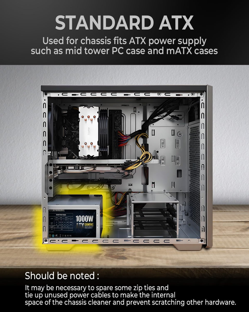 1000W Power Supply Gaming PSU 80 Plus Gold Standard ATX Non Modular Computer Power with 120mm FDB Bearing Fan 24 Pin Cable for Desktop PC