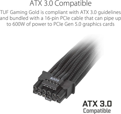 ASUS TUF Gaming 1200W Gold (1200 Watt, ATX 3.0 Compatible Fully Modular Power Supply, 80+ Gold Certified, Military-Grade Components, Dual Ball Bearing, Axial-tech Fan, PCB Coating, 10 Year Warranty)