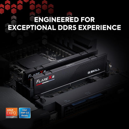 G.SKILL Flare X5 Series DDR5 RAM (AMD Expo & Intel XMP 3.0) 32GB (2x16GB) 6000MT/s CL36-36-36-96 1.35V Desktop Computer Memory U-DIMM - Matte Black (F5-6000J3636F16GX2-FX5)