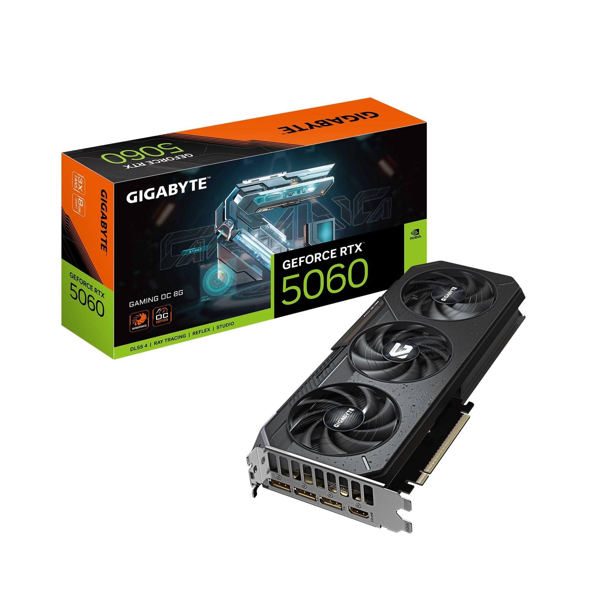GIGABYTE GeForce RTX 5060 WINDFORCE OC 8G Graphics Card, Cooling System, 8GB 128-bit GDDR7, PCIe 5.0, Manufactured by NVIDIA, DisplayPort & HDMI - Video Output Interface, GV-N5060WF2OC-8GD Video Card