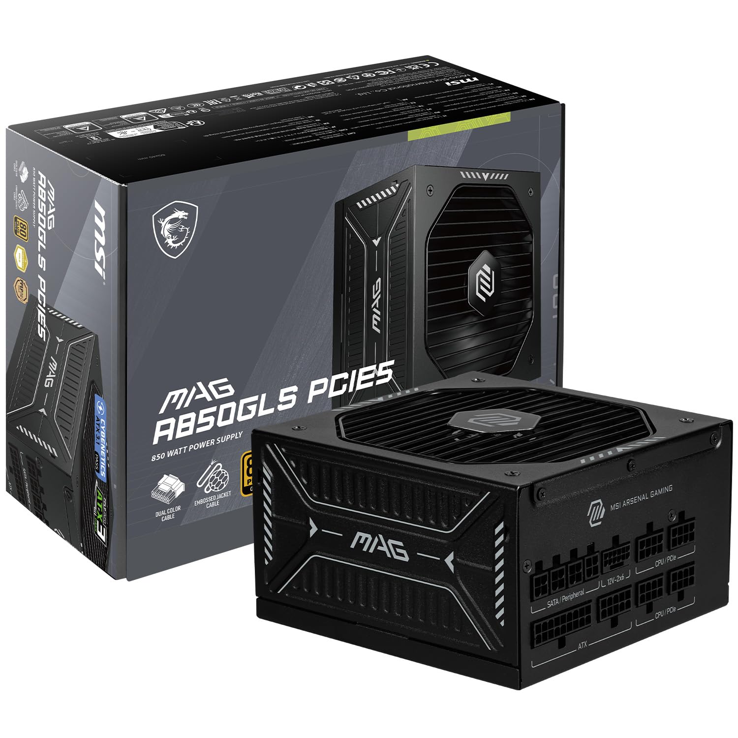 MSI MAG A650GLS PCIE5, Fully Modular Compact Gaming 650W Power Supply, 80+ Gold, ATX 3.1 & PCIe 5.1 Ready, Native Dual-Color 12V-2x6 Cable, Low-Noise, Embossed Jacket Cables, 10 Year Warranty