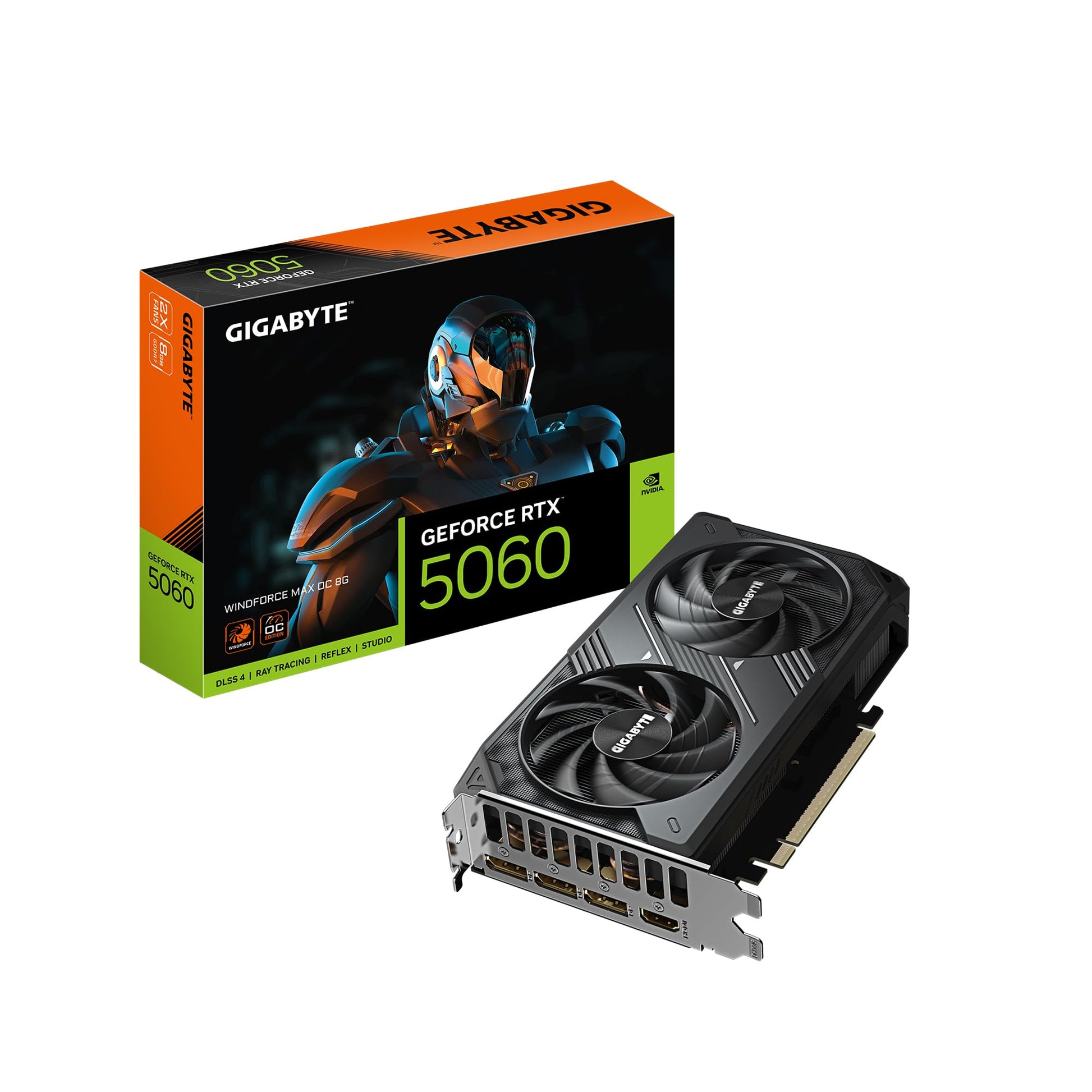 GIGABYTE GeForce RTX 5060 WINDFORCE OC 8G Graphics Card, Cooling System, 8GB 128-bit GDDR7, PCIe 5.0, Manufactured by NVIDIA, DisplayPort & HDMI - Video Output Interface, GV-N5060WF2OC-8GD Video Card