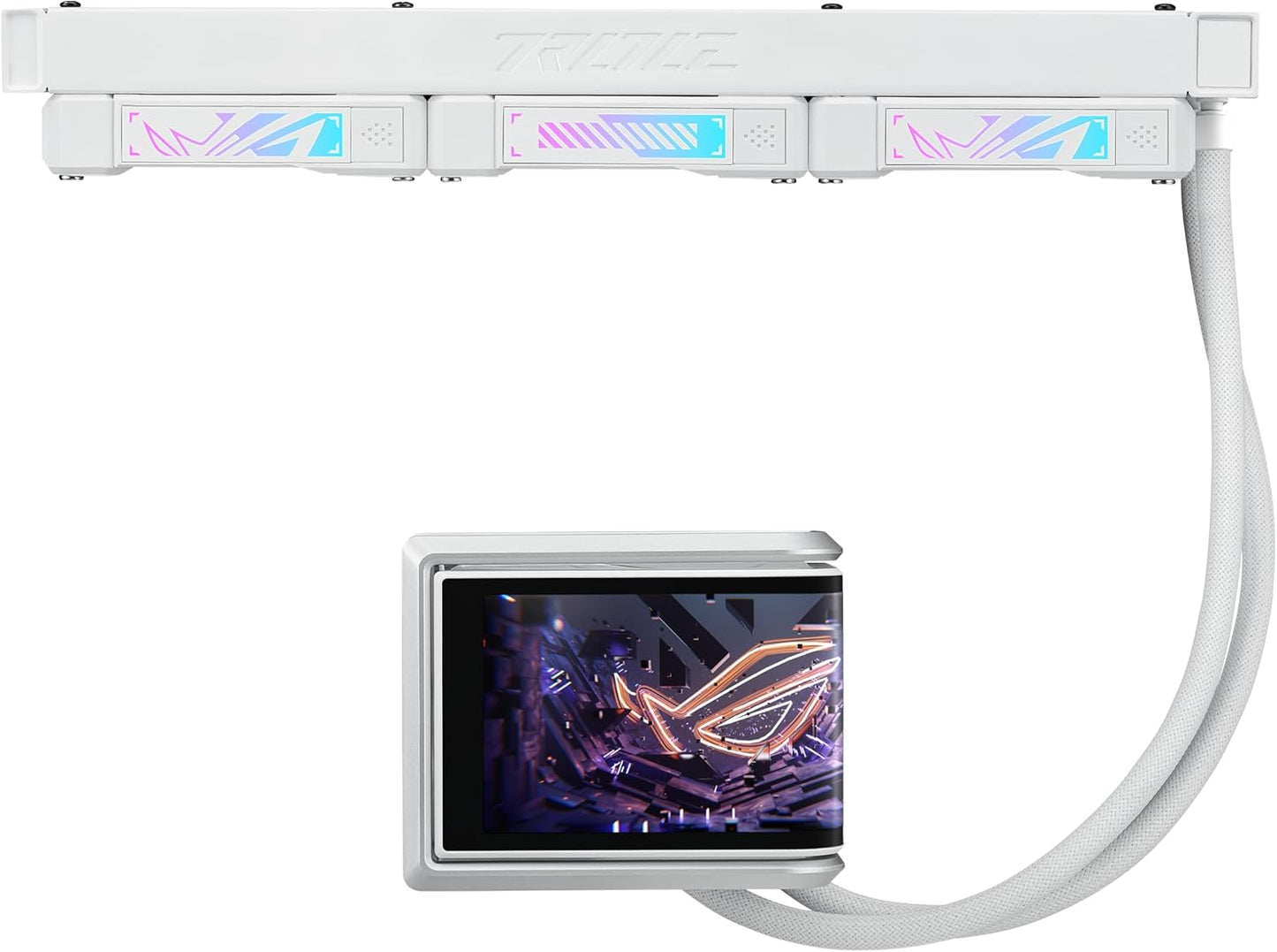 ASUS ROG RYUO IV 360 ARGB White with Curved 6.67-inch AMOLED Display That Supports 3D-Effect Video or Customizable System Stats, Plus Asetek Emma Gen8 V2 Pump and pre-Mounted Daisy-Chained ARGB Fans