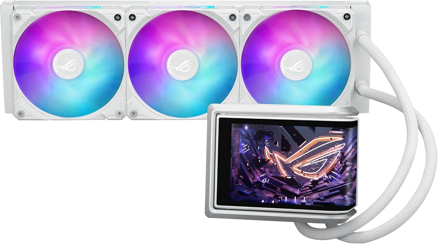 ASUS ROG RYUO IV 360 ARGB White with Curved 6.67-inch AMOLED Display That Supports 3D-Effect Video or Customizable System Stats, Plus Asetek Emma Gen8 V2 Pump and pre-Mounted Daisy-Chained ARGB Fans