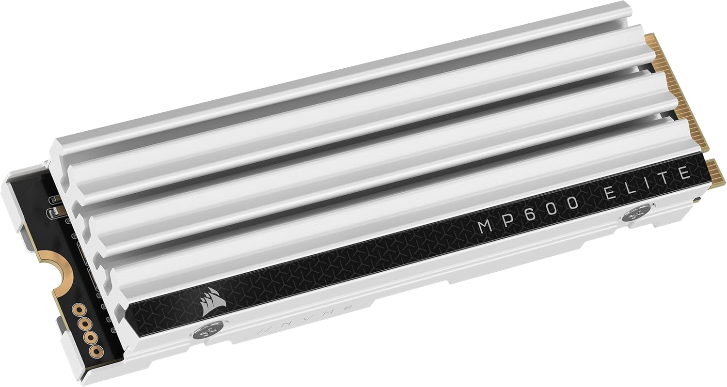Corsair MP600 Elite 2TB M.2 PCIe Gen4 x4 NVMe SSD – Optimized for PS5 – Included Heatsink – M.2 2280 – Up to 7,000MB/sec Sequential Read – High-Density 3D TLC NAND – White