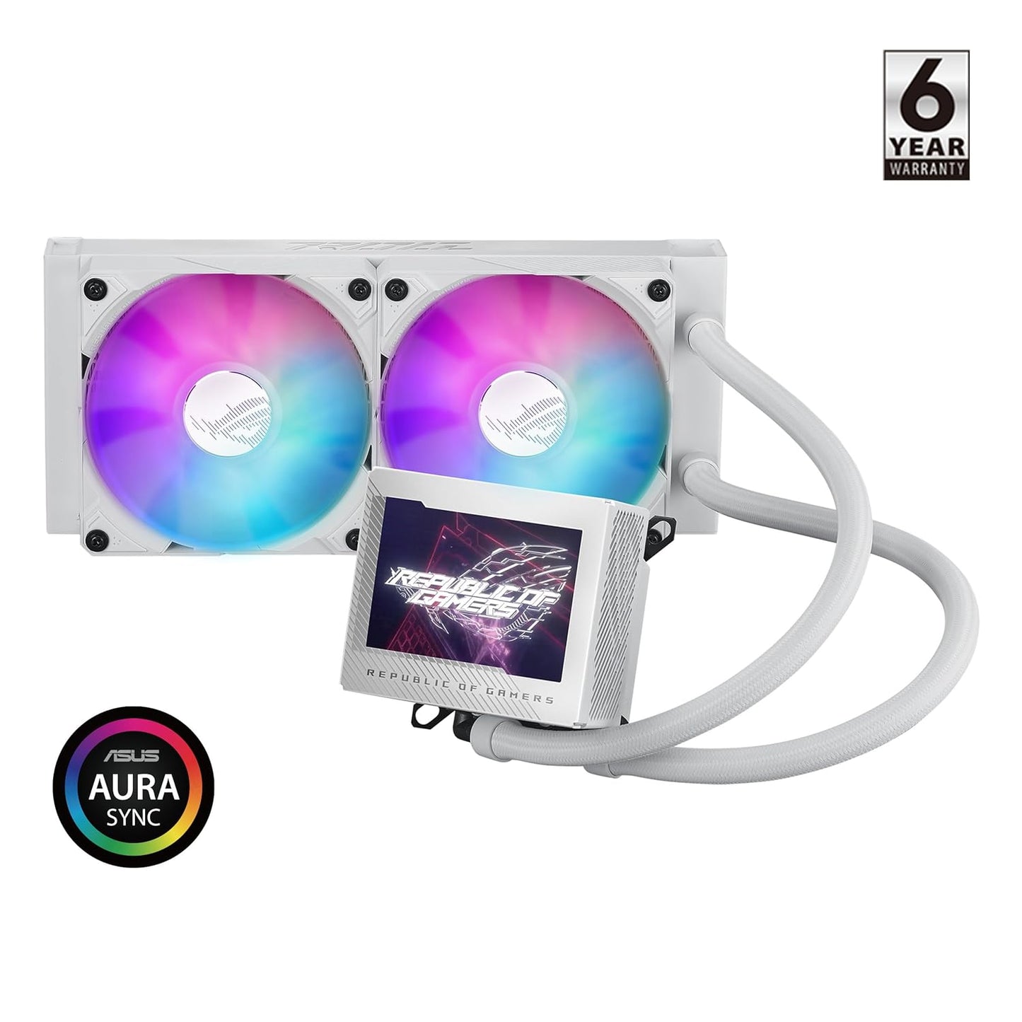 ASUS ROG Ryujin III 240 ARGB WHT All-in-one Liquid CPU Cooler with 240mm Radiator. Asetek 8th gen Pump, 2X Magnetic 120mm ARGB Fans (Daisy Chain Design), 3.5” LCD Display.,White
