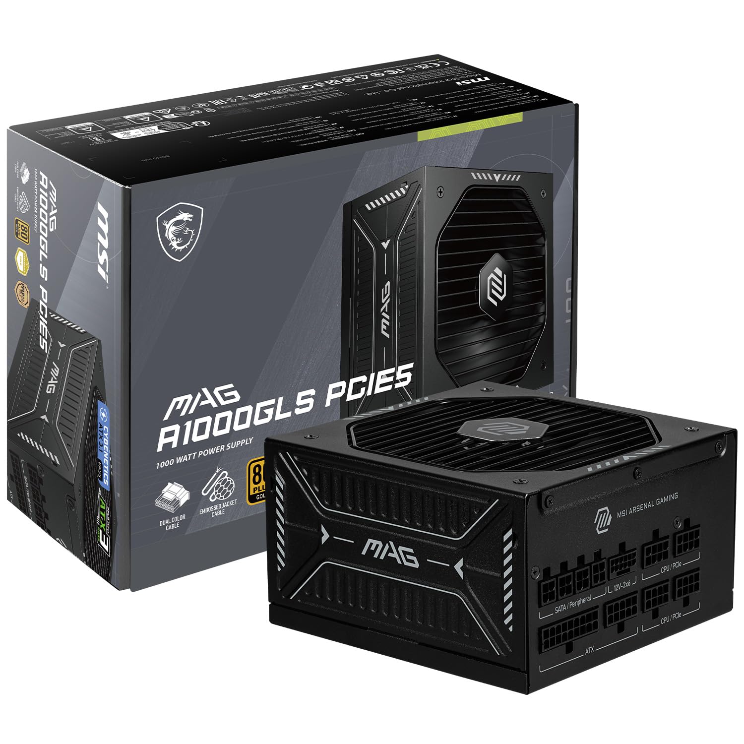 MSI MAG A650GLS PCIE5, Fully Modular Compact Gaming 650W Power Supply, 80+ Gold, ATX 3.1 & PCIe 5.1 Ready, Native Dual-Color 12V-2x6 Cable, Low-Noise, Embossed Jacket Cables, 10 Year Warranty