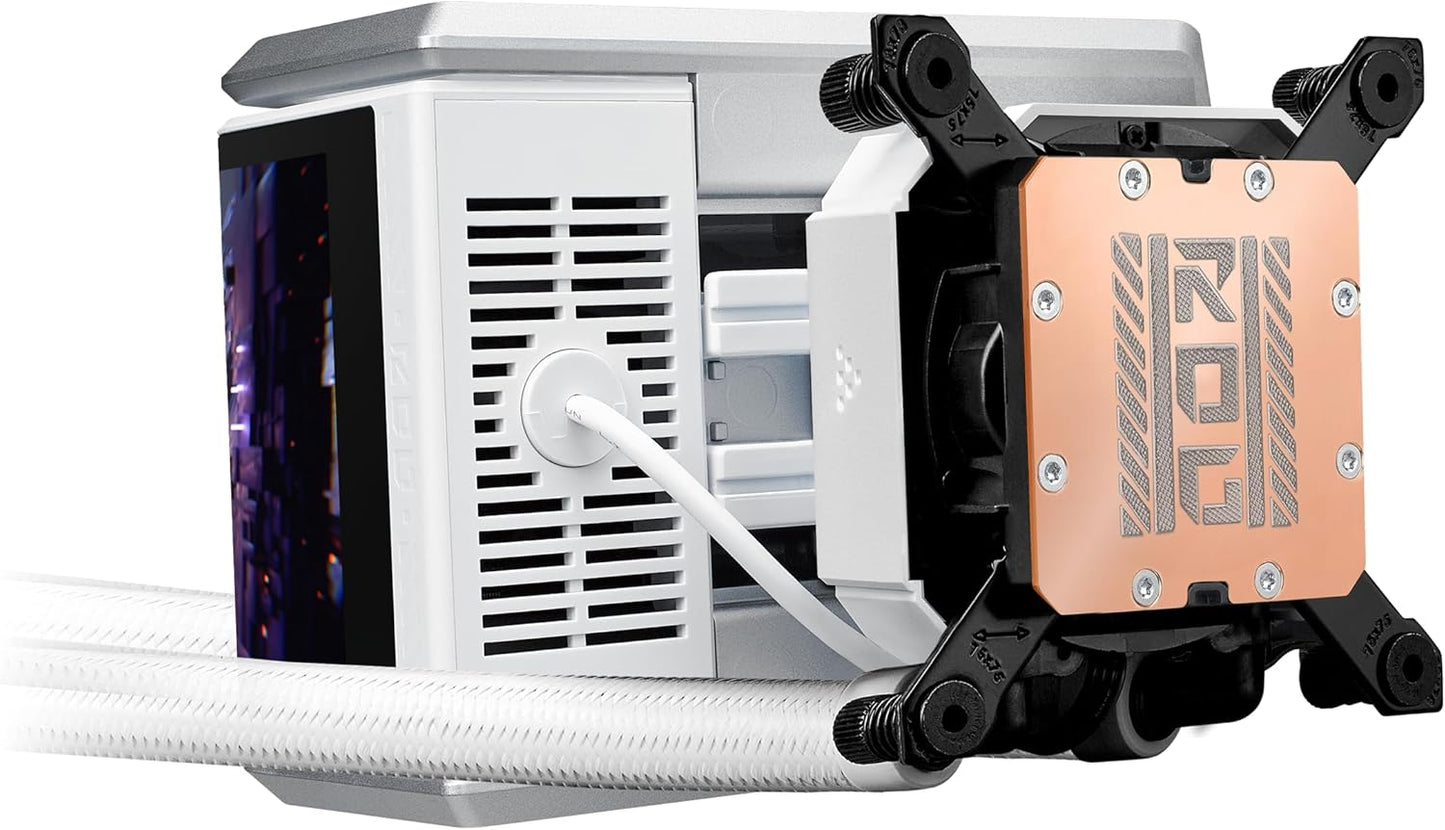 ASUS ROG RYUO IV 360 ARGB White with Curved 6.67-inch AMOLED Display That Supports 3D-Effect Video or Customizable System Stats, Plus Asetek Emma Gen8 V2 Pump and pre-Mounted Daisy-Chained ARGB Fans