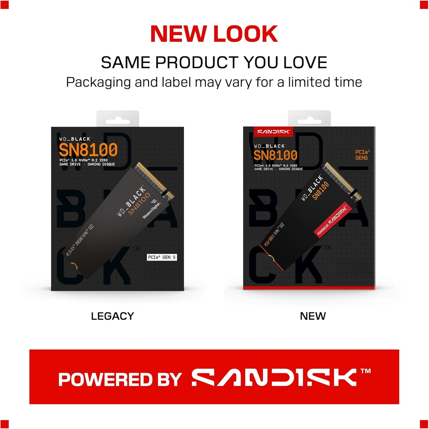 WD_Black SN8100 2TB NVMe SSD - PCIe 5.0x4, M.2 2280, Up to 14,900MB/s Read Speed, up to 11,000MB/s Write Speed, Best for AI Applications, Gaming, and Video Editing - WDS200T1X0M