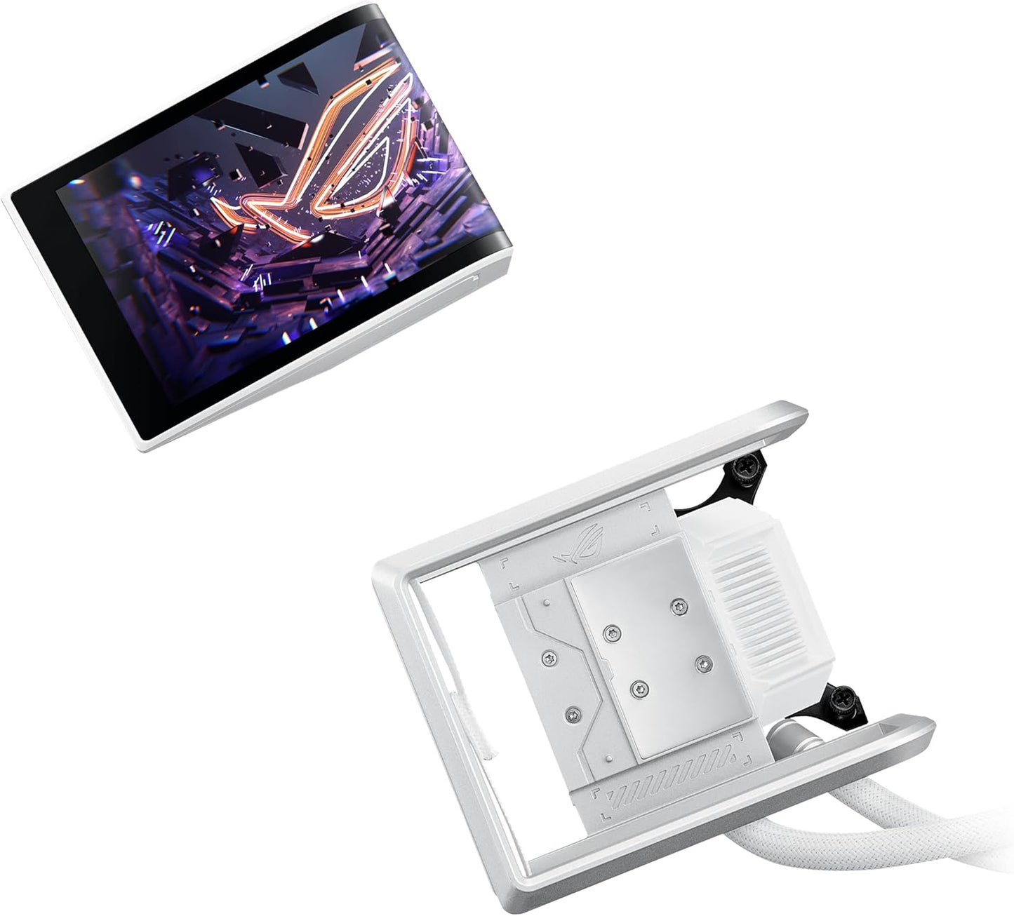 ASUS ROG RYUO IV 360 ARGB White with Curved 6.67-inch AMOLED Display That Supports 3D-Effect Video or Customizable System Stats, Plus Asetek Emma Gen8 V2 Pump and pre-Mounted Daisy-Chained ARGB Fans