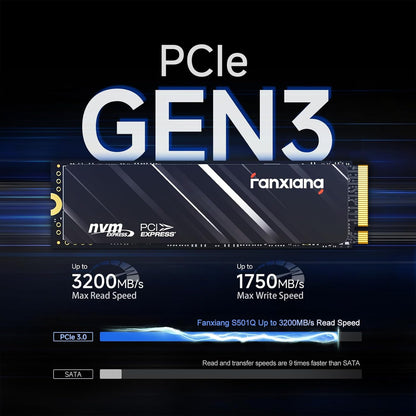 fanxiang S501Q SSD 1TB PCle 3.0x4 Internal Solid State Drive, NVMe M.2 2280 Internal Solid State Drive, SLC Cache 3D NAND Up to 3200MB/s for Laptop and PC Desktops