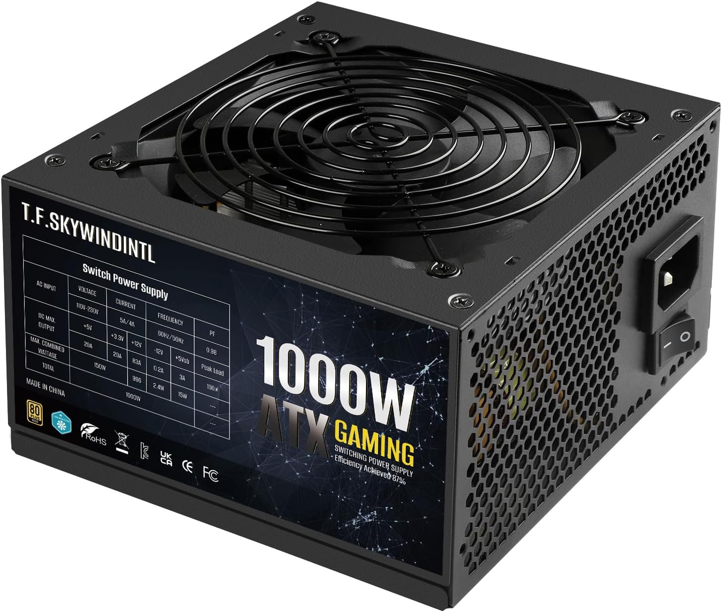 1000W Power Supply Gaming PSU 80 Plus Gold Standard ATX Non Modular Computer Power with 120mm FDB Bearing Fan 24 Pin Cable for Desktop PC