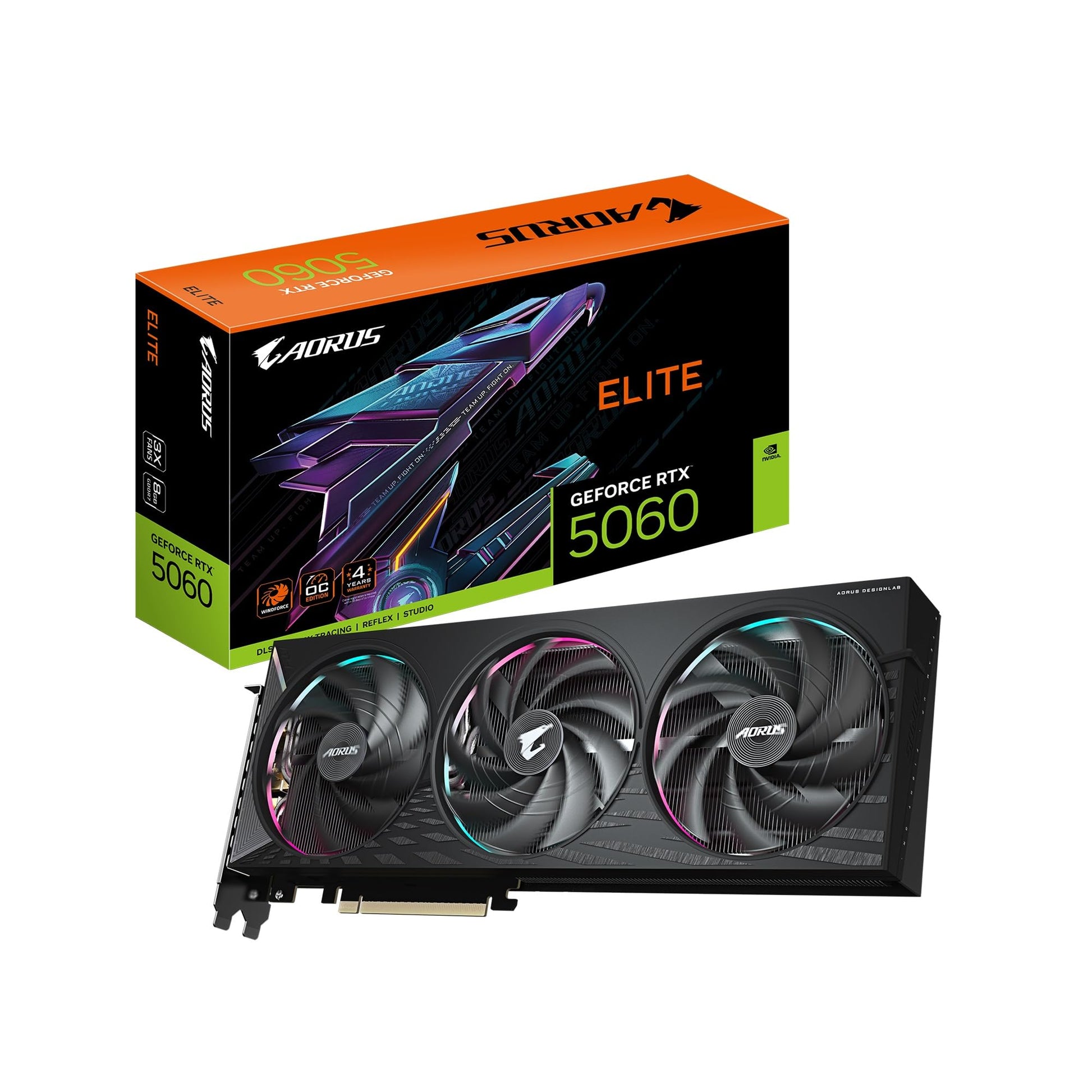 GIGABYTE GeForce RTX 5060 WINDFORCE OC 8G Graphics Card, Cooling System, 8GB 128-bit GDDR7, PCIe 5.0, Manufactured by NVIDIA, DisplayPort & HDMI - Video Output Interface, GV-N5060WF2OC-8GD Video Card