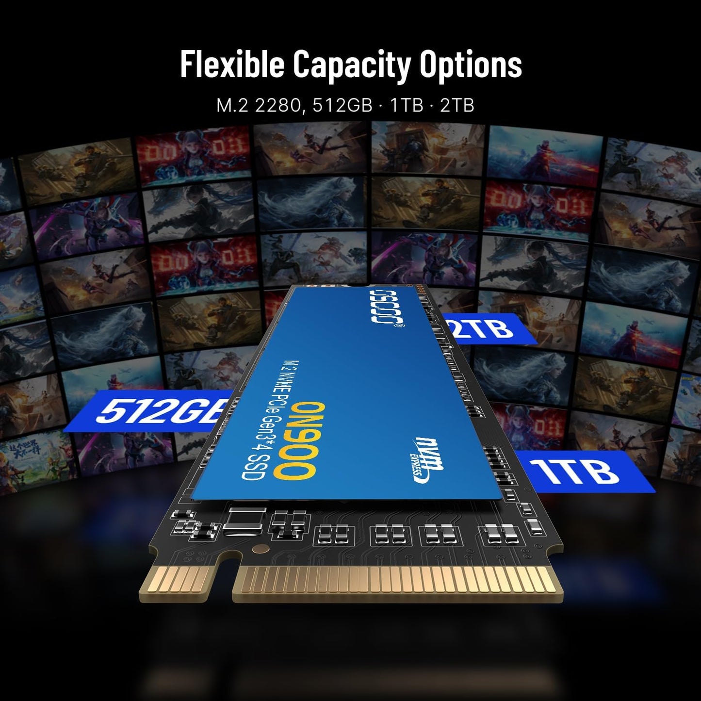 1TB NVMe PCIe 3.0 x4 SSD, Up to 3,500MB/s Read & 3,000MB/s Write, 3D TLC NAND, M.2 2280 Internal SSD for Gaming, Laptop, PC, Desktop Workstations