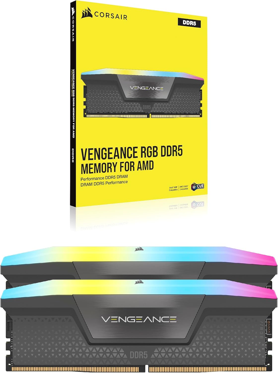 CORSAIR Vengeance RGB DDR5 32GB (2 x 16GB) Up to 6000MHz CL38-44-44-96 1.35V Intel XMP 3.0 AMD EXPO Computer Desktop Memory – Gray