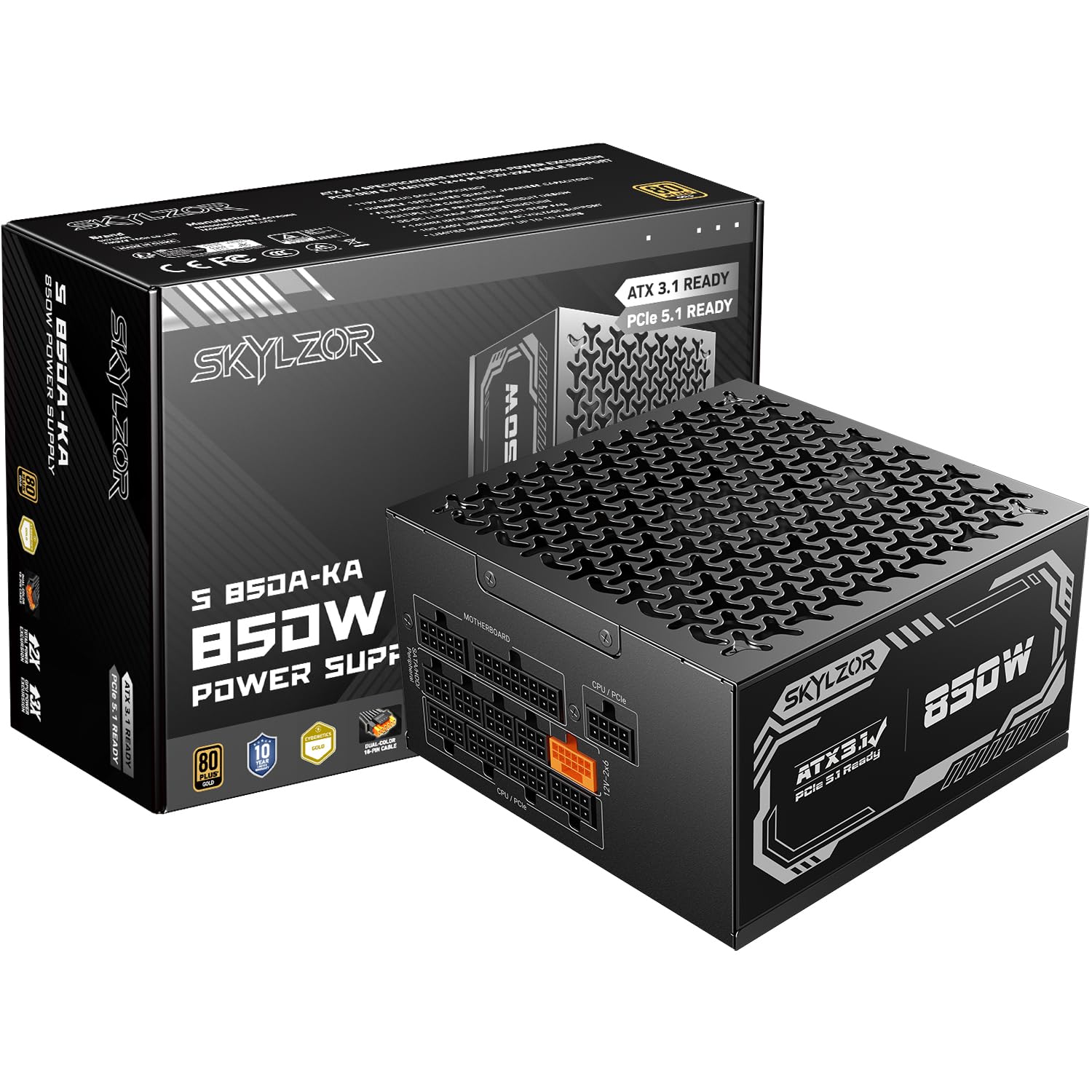 1000W Fully Modular Power Supply, 80+ Gold Certified PSU | ATX 3.1 & PCIe 5.1 Ready | 12V-2x6 Connector | 140mm Low-Noise Fan | 105℃ Japanese Capacitors | Black