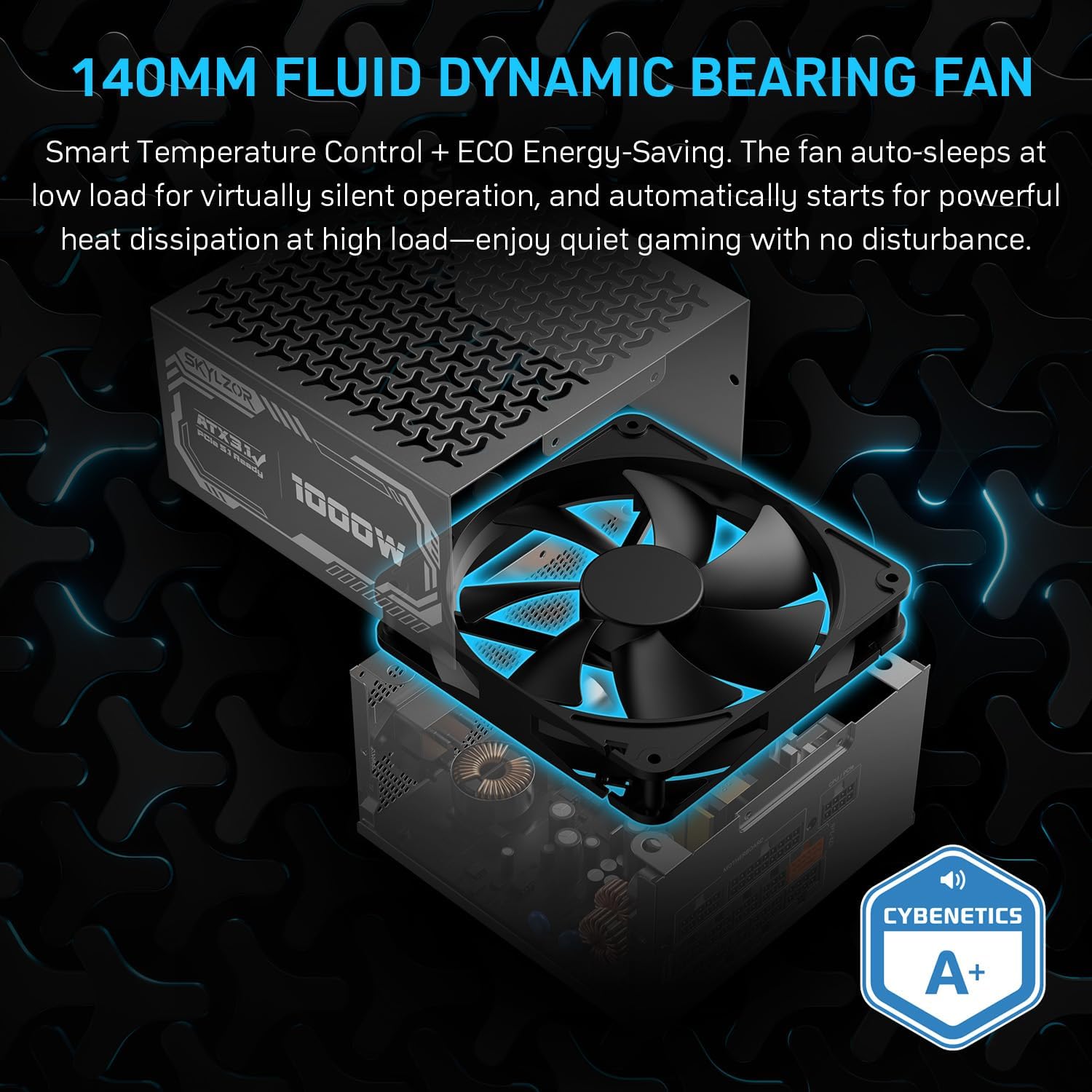 1000W Fully Modular Power Supply, 80+ Gold Certified PSU | ATX 3.1 & PCIe 5.1 Ready | 12V-2x6 Connector | 140mm Low-Noise Fan | 105℃ Japanese Capacitors | Black