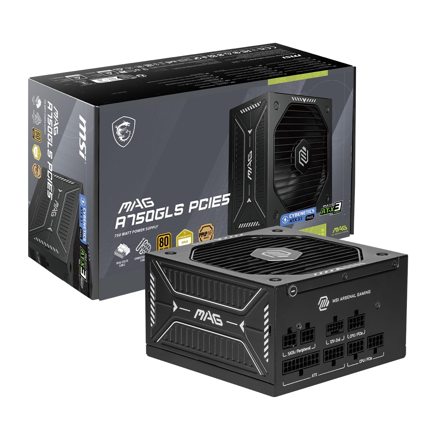 MSI MAG A650GLS PCIE5, Fully Modular Compact Gaming 650W Power Supply, 80+ Gold, ATX 3.1 & PCIe 5.1 Ready, Native Dual-Color 12V-2x6 Cable, Low-Noise, Embossed Jacket Cables, 10 Year Warranty