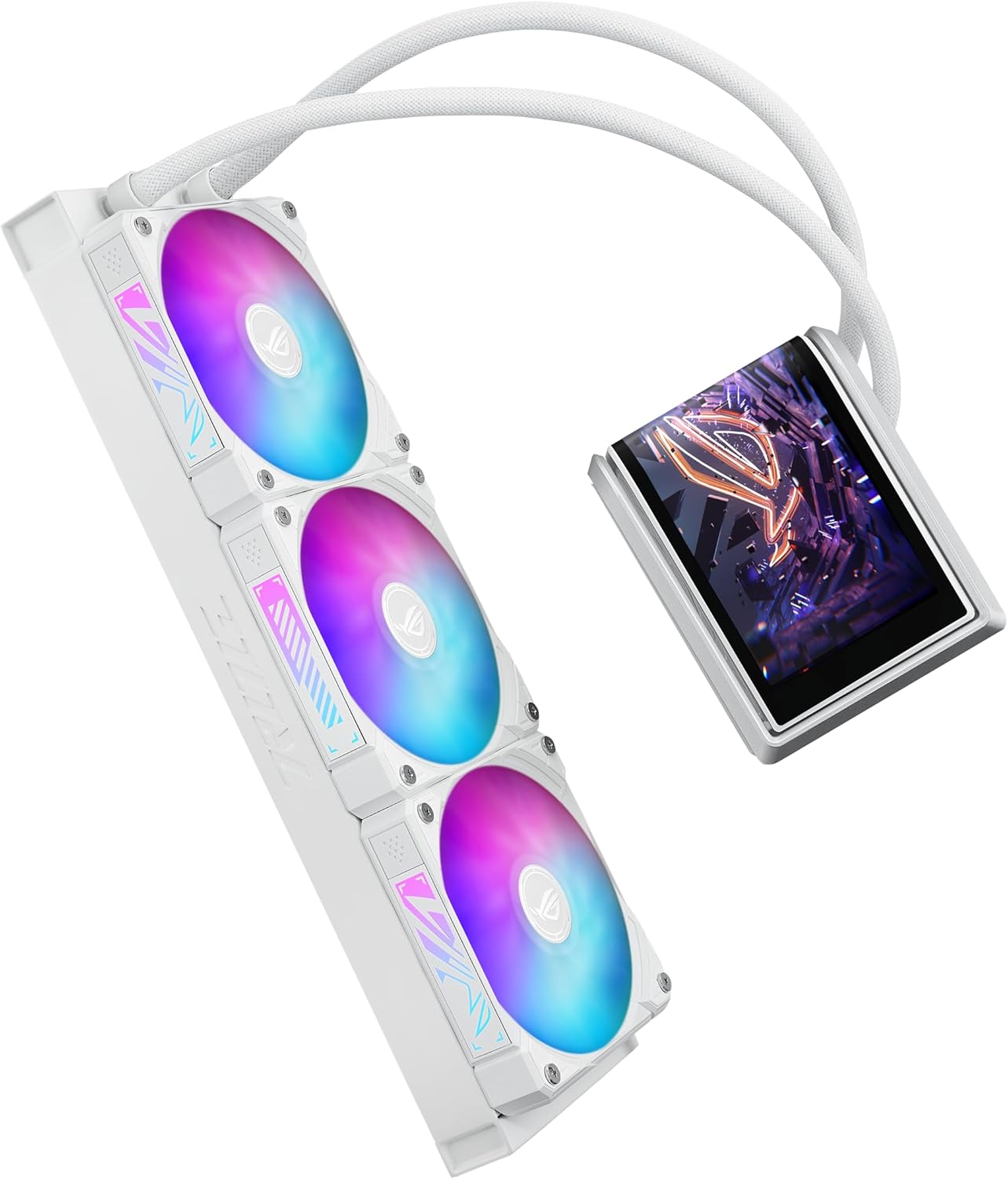 ASUS ROG RYUO IV 360 ARGB White with Curved 6.67-inch AMOLED Display That Supports 3D-Effect Video or Customizable System Stats, Plus Asetek Emma Gen8 V2 Pump and pre-Mounted Daisy-Chained ARGB Fans