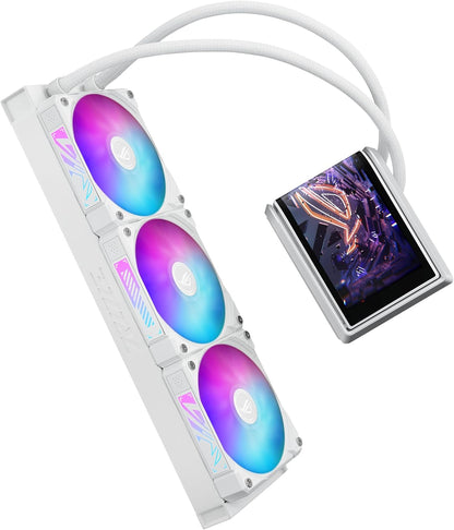 ASUS ROG RYUO IV 360 ARGB White with Curved 6.67-inch AMOLED Display That Supports 3D-Effect Video or Customizable System Stats, Plus Asetek Emma Gen8 V2 Pump and pre-Mounted Daisy-Chained ARGB Fans