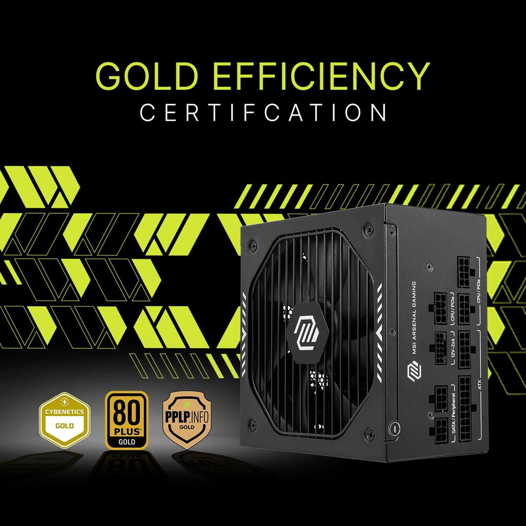 MSI MAG A650GLS PCIE5, Fully Modular Compact Gaming 650W Power Supply, 80+ Gold, ATX 3.1 & PCIe 5.1 Ready, Native Dual-Color 12V-2x6 Cable, Low-Noise, Embossed Jacket Cables, 10 Year Warranty
