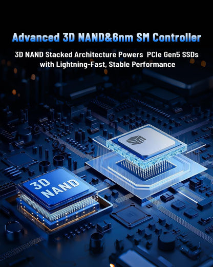 1TB NVMe Gen 5.0 SSD, Up 13,000MB/s,3D TLC NAND, DRAM Cache, Graphene Heatsink, M.2 NVMe PCIe 2280 Gen5x4 SSD for AI Applications, Gaming, PS5, Laptop, PC, Heavy-Duty Workstations