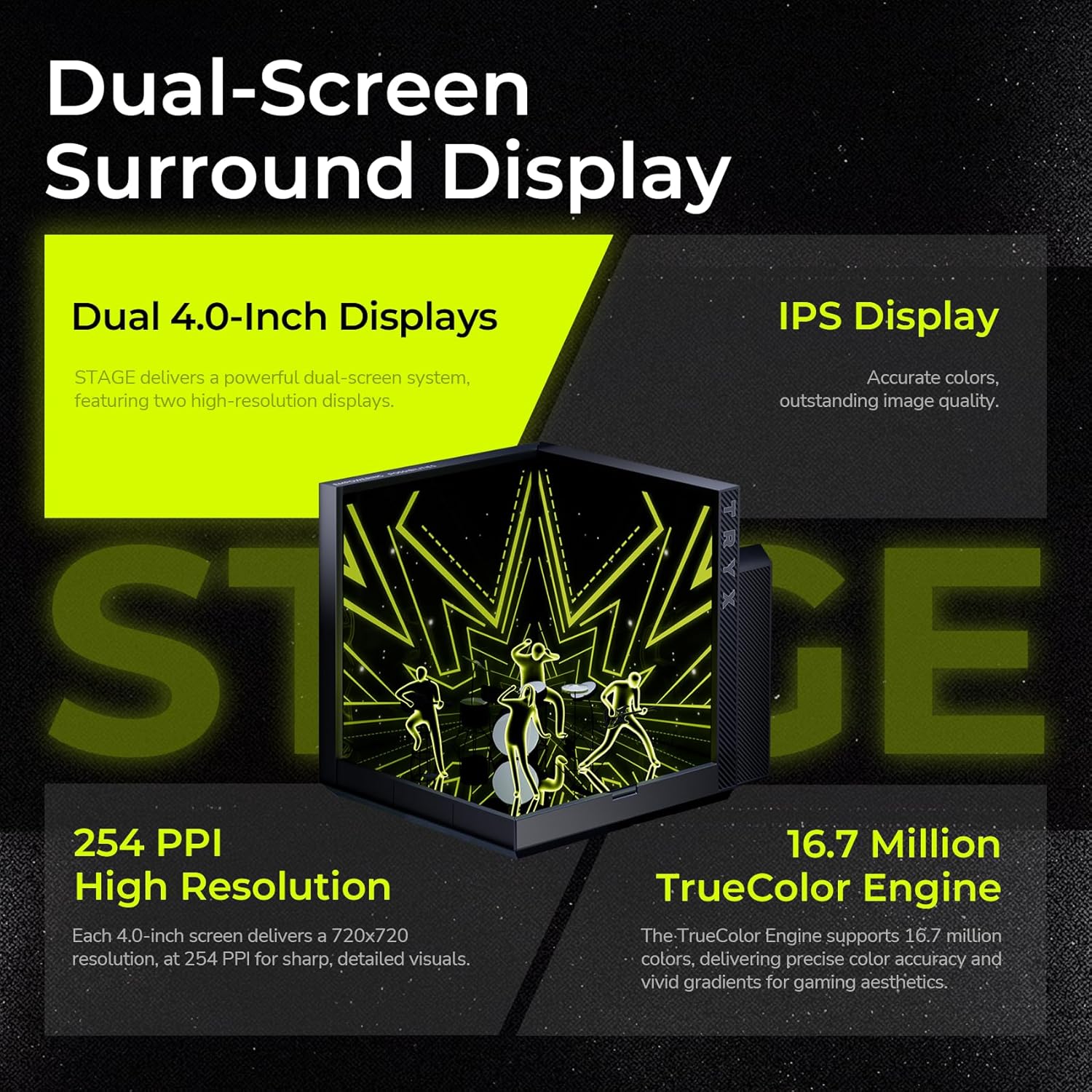 TRYX STAGE 360 ARGB 360mm AIO 4.0'' IPS Dual-Screen Customizable AIO Cooler 360mm LCD Display 254PPI 60Hz with Asetek 7th Gen V2 280w TDP ROTA SL ARGB Fan for Intel LGA 1851/1700/1200/115X AMD AM5/AM4
