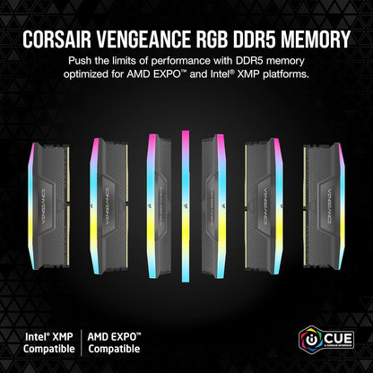 CORSAIR Vengeance RGB DDR5 32GB (2 x 16GB) Up to 6000MHz CL38-44-44-96 1.35V Intel XMP 3.0 AMD EXPO Computer Desktop Memory – Gray