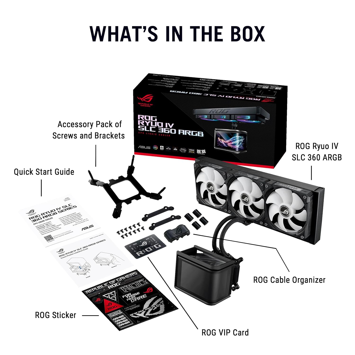 ASUS ROG RYUO IV SLC 360 ARGB All-in-one CPU Liquid Cooler with Shortened tubing maximizes a Clean Aesthetic, Curved 6.67-inch AMOLED Display Supports 3D-Effect Video or Customized System Information