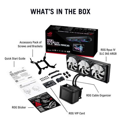 ASUS ROG RYUO IV SLC 360 ARGB All-in-one CPU Liquid Cooler with Shortened tubing maximizes a Clean Aesthetic, Curved 6.67-inch AMOLED Display Supports 3D-Effect Video or Customized System Information