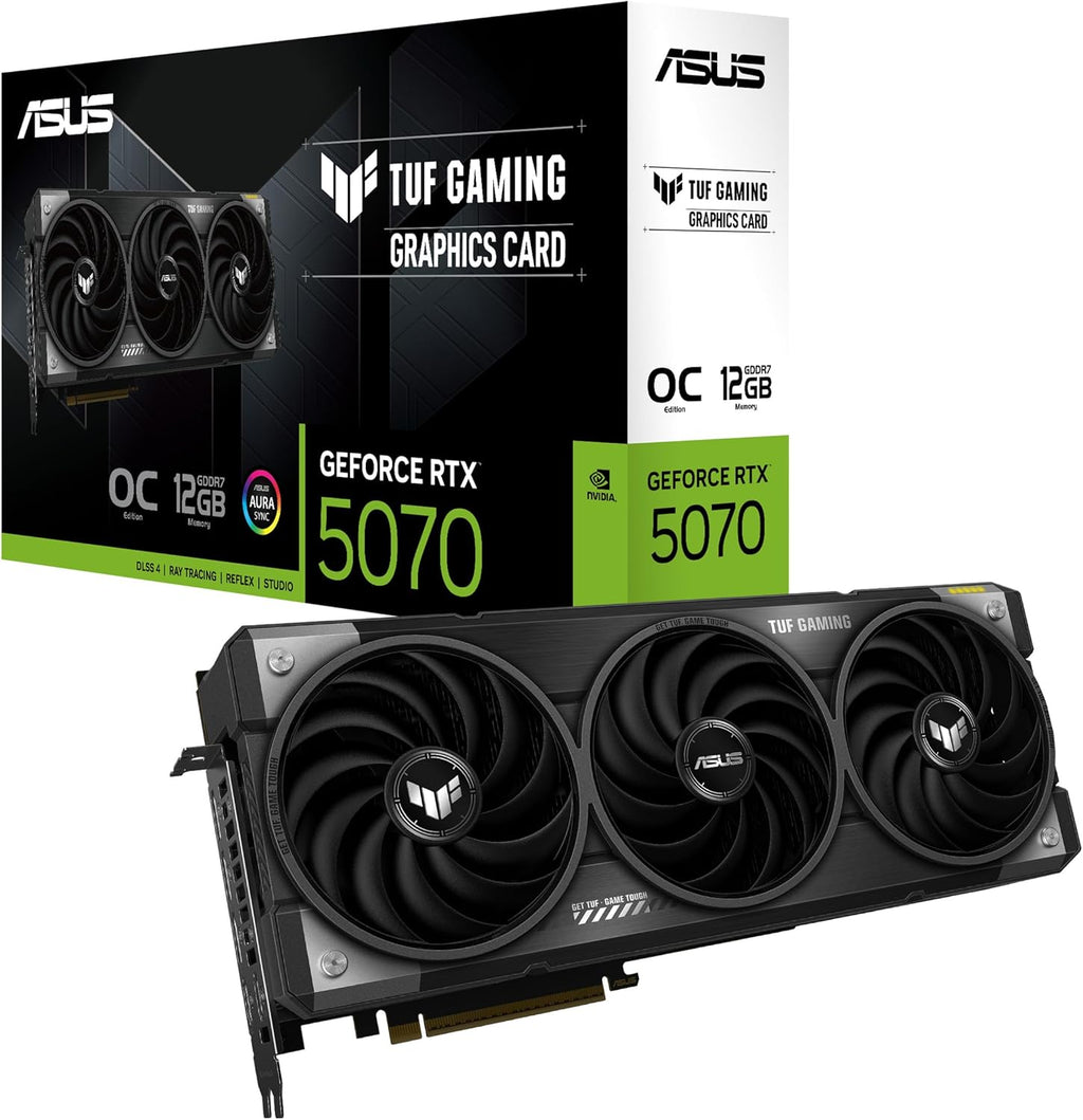 ASUS TUF Gaming NVIDIA GeForce RTX 5070 12GB GDDR7 OC Edition Graphics Card, (PCIe 5.0, HDMI/DP 2.1, 3.125-Slot, Military-Grade Components, Protective PCB Coating, Axial-tech Fans), 3 Year Warranty
