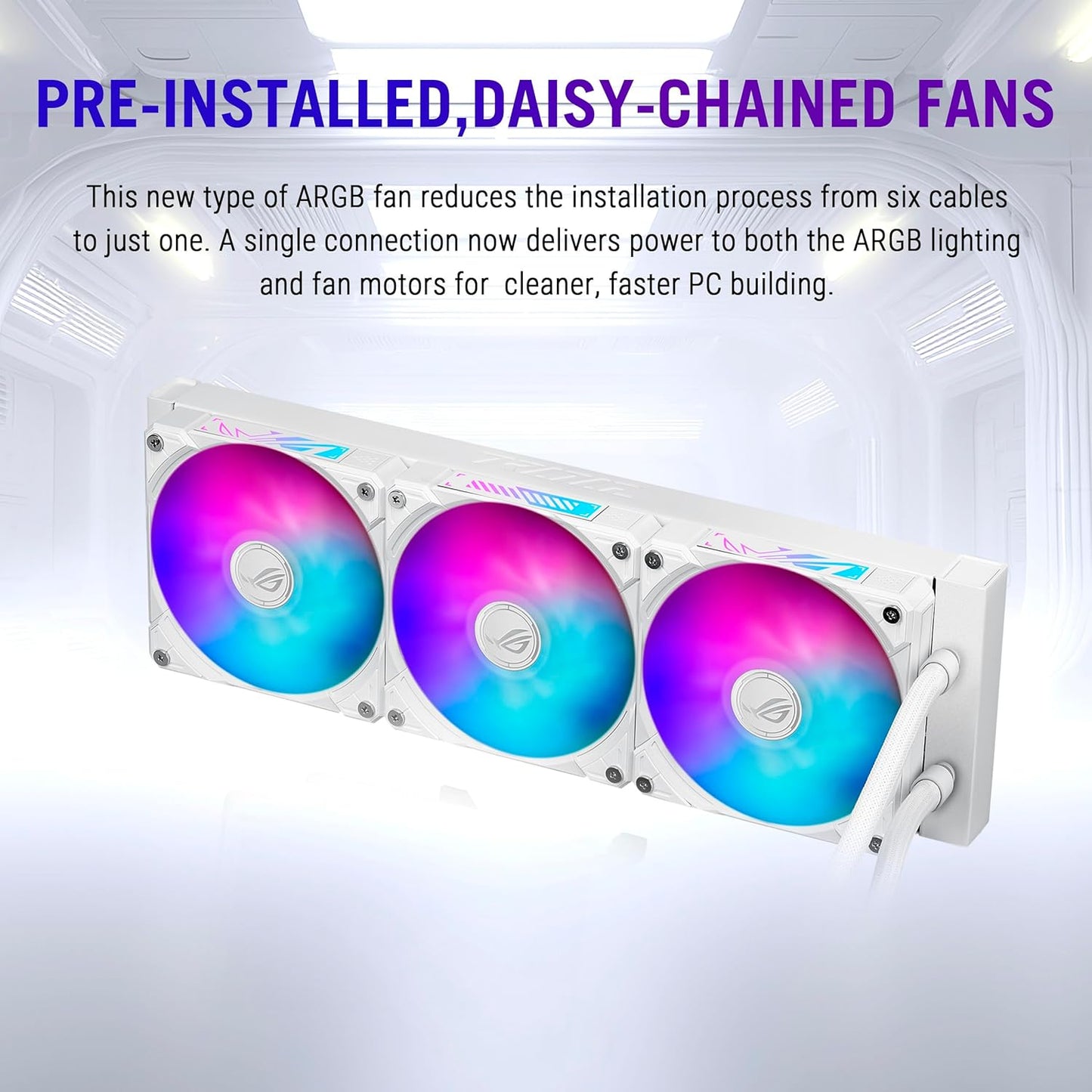 ASUS ROG RYUO IV 360 ARGB White with Curved 6.67-inch AMOLED Display That Supports 3D-Effect Video or Customizable System Stats, Plus Asetek Emma Gen8 V2 Pump and pre-Mounted Daisy-Chained ARGB Fans