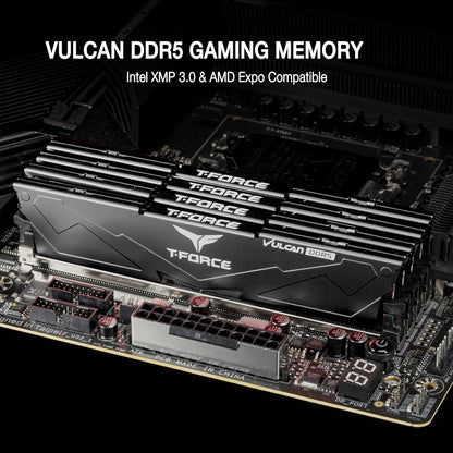 TEAMGROUP T-Force Vulcan DDR5 32GB (2x16GB) 6000MHz (PC5-48000) CL38 Desktop Memory Module Ram (Black) for Chipset 600 700 Series XMP 3.0 Ready - FLBD532G6000HC38ADC01