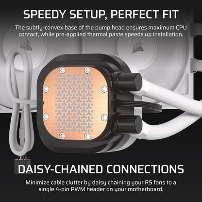 CORSAIR Nautilus 360 RS LCD Liquid CPU Cooler – 2.1" IPS LCD Screen, 360mm AIO, Low-Noise, Daisy-Chain, Intel LGA 1851/1700, AMD AM5/AM4 – 3X RS120 Fans Included – White