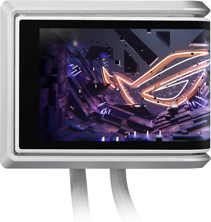 ASUS ROG RYUO IV 360 ARGB White with Curved 6.67-inch AMOLED Display That Supports 3D-Effect Video or Customizable System Stats, Plus Asetek Emma Gen8 V2 Pump and pre-Mounted Daisy-Chained ARGB Fans