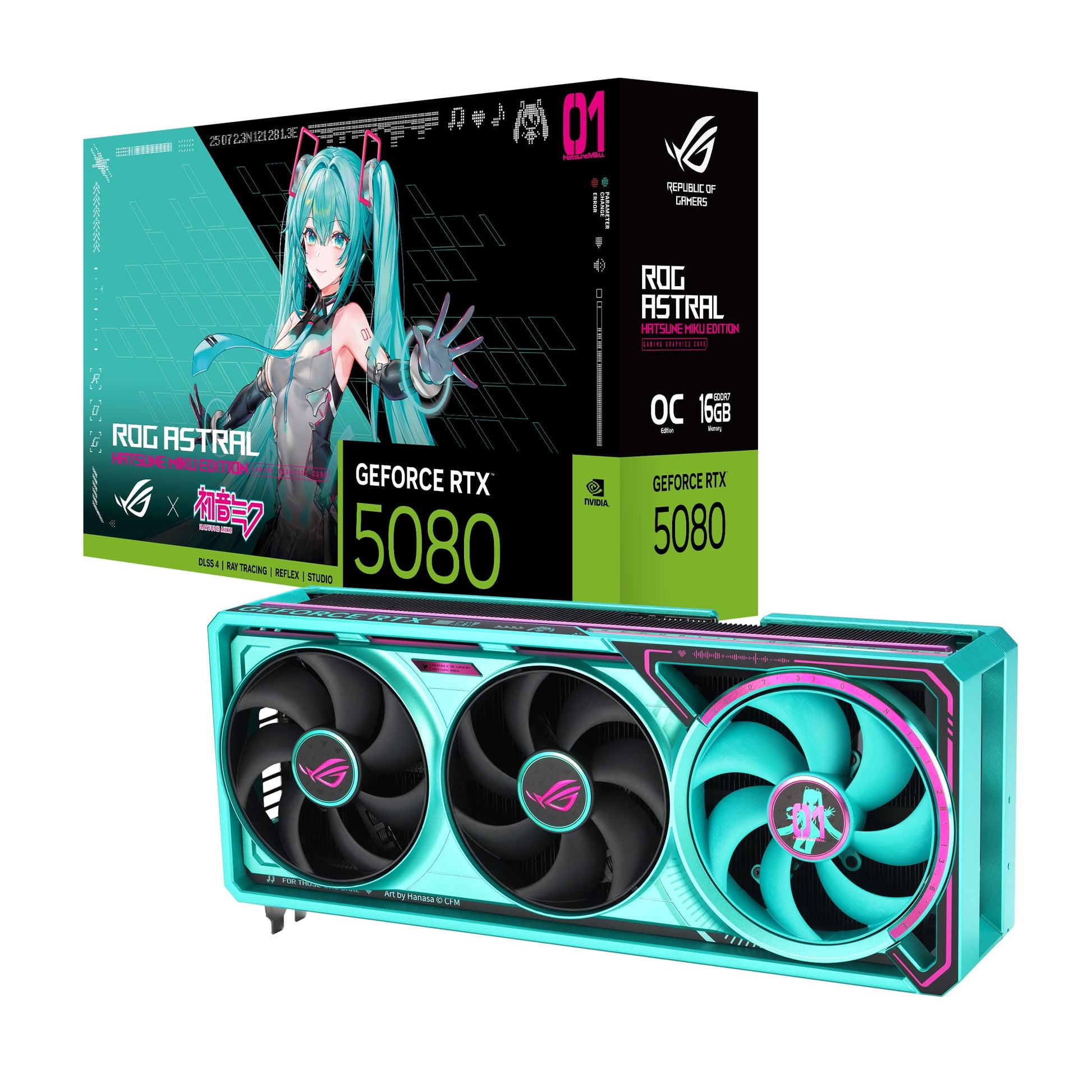 ASUS ROG Astral GeForce RTX™ 5080 OC Edition Graphics Card, NVIDIA (PCIe® 5.0, 16GB GDDR7, HDMI®/DP 2.1, 3.8-Slot, 4-Fan Design, Axial-tech Fans, Patented Vapor Chamber, Phase-Change GPU Thermal Pad)
